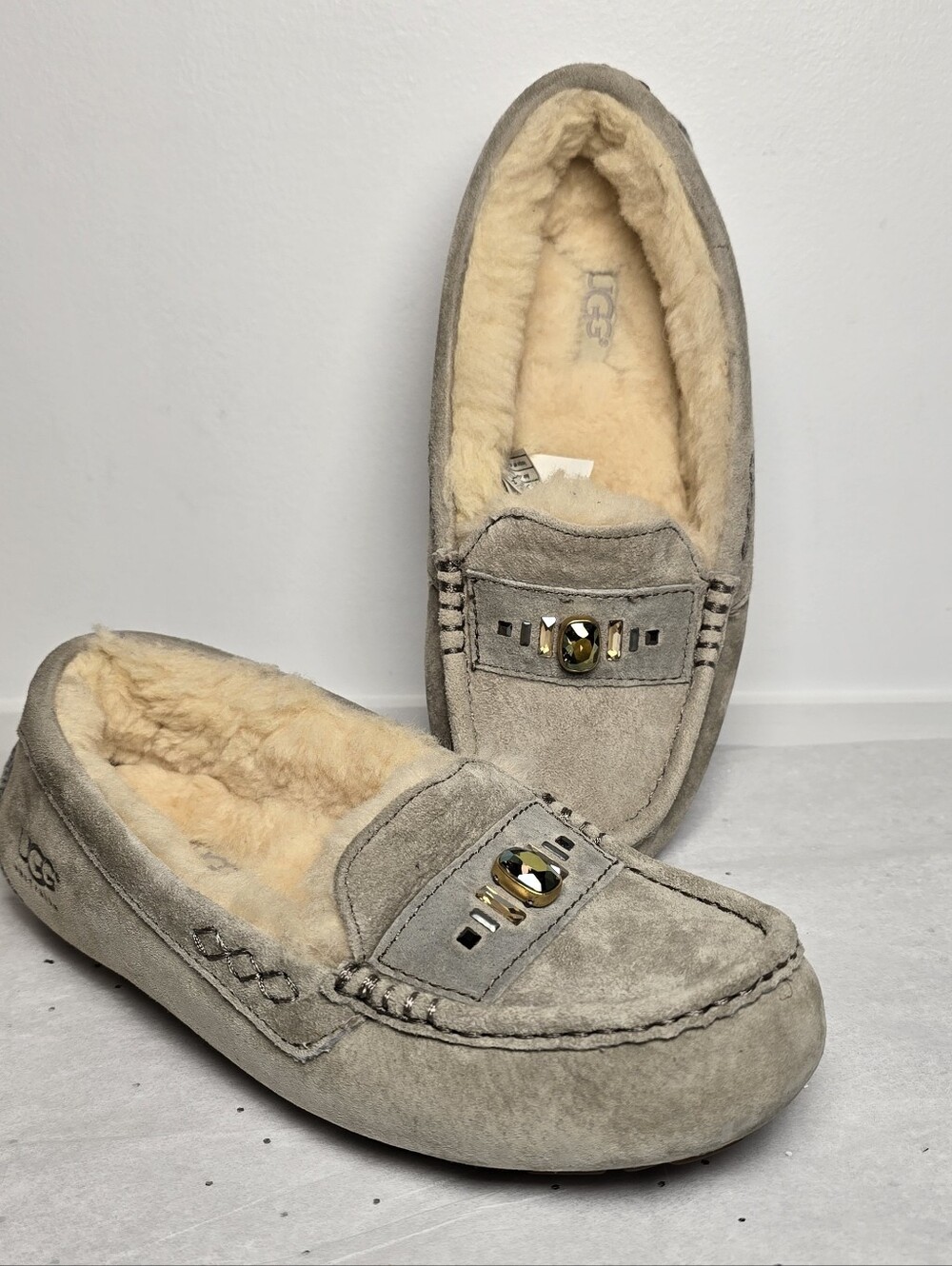 UGG Ansley Chunky Grey Slippers With With Swarovski Crystals